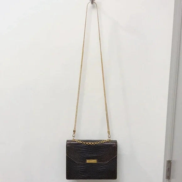 Gucci Brown Alligator Skin Top Handle Crossbody Bag Vintage Minimal Chic